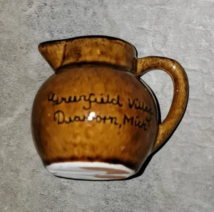Vintage Small Glazed Stoneware Pitcher Souvenir Greenfield Village 2 1/2 In Tall - Picture 1 of 9