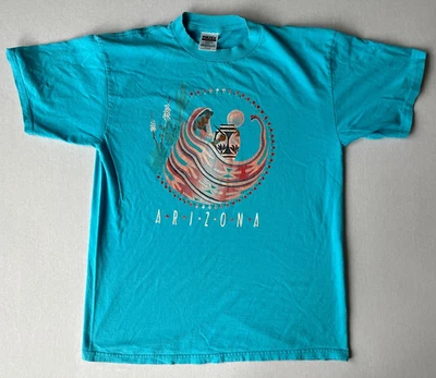 复古亚利桑那州美洲原住民衬衫 Tultex XL 码蓝色纹理 — 第 1/4 张图片