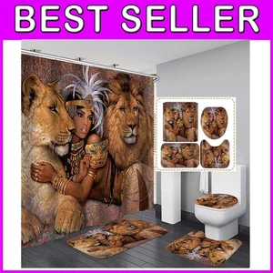 Stylish 16PC Afro Girl Bath Curtains and Rugs Set - Egyptian-Inspired Elegance - Picture 1 of 9