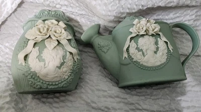 Wedgwood Green Ceramic Teapot and Jar Set with Floral Reliefs - Image 1 of 4