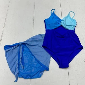 Blue Spaghetti Strap One Piece Swim Suit with Cover Up Girl's Size 15-16Y NEW - Picture 1 of 6