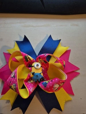  Minions Despicable Me Amarillo, Rosa y Azul 5.5" Lazo de Pelo con Clip de Caimán Foto 1 de 3