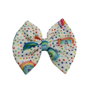 Moño para el cabello niñas arco iris rocia blanco 5" a través del cabello pasador clip tela - Imagen 1 de 3