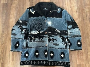 Chaqueta Denali De Colección Reversible M Azul Negro Vellón Caballos Cremallera Completa AOP 90s Western - Imagen 1 de 17