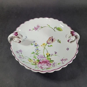 Antique Porcelain Floral Footed Dish with Dolphin Handles Hand Painted - Picture 1 of 20