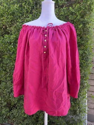JUICY COUTURE фуксия розовый крестьянин шелк блузка размер 8 с плеча Apple кнопки - Изображение 1 из 4