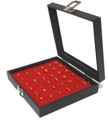 1 Wholesale Glass Top Lid Red 36 Ring Display Portable Sales Storage Box Case - Image 1 of 3
