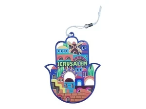 Hamsa Decoración Pared Colgante Hogar Bendición 17X13 cm Decorado Con Jerusalén Israel - Imagen 1 de 9