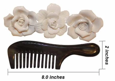 Peine de cuerno de búfalo de dientes anchos hecho a mano premium, 100 % natural, sin estática (negro) Foto 1 de 4