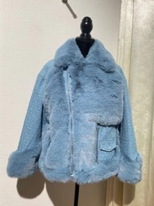 Winterjacke Teddyjacke mit Kunstfell Gr. L in Hellblau mit Strasssteinen Damen - Picture 1 of 2