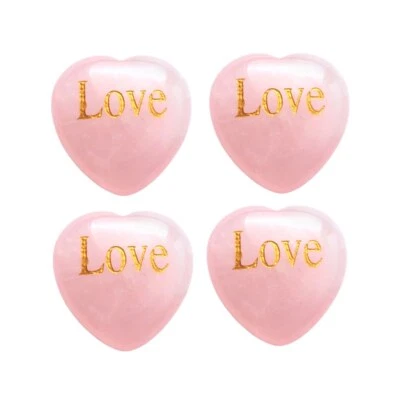 4 PIEZAS 1 PULGADA Cuarzo Rosa Corazón Amor Grabado Cristal Curativo Palma Reiki Equilibrio Foto 1 de 4
