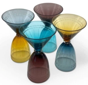 Juego de 4 Cordiales de Cóctel Martini Cristal Quinta Avenida MCM Reversibles De Colección Retro - Imagen 1 de 21