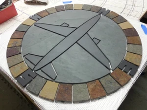 Handcrafted Natural Slate Tile Airplane Mosaic Medallion with Multicolor Border! - Picture 1 of 7