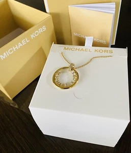Brand New Michael Kors Necklace Gold tone Steel Logo - Picture 1 of 4