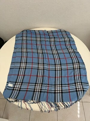 Bijoux Terner Blue Plaid Pashmina Shawl Scarf Wrap Fringe Scarf 75”x34” 4i - Image 1 of 4