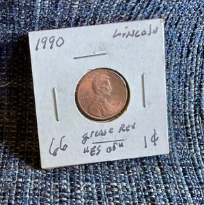 1990 lincoln penny, error on the reverse, grease “es of u” - Picture 1 of 2