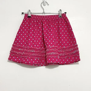 LL BEAN Girls Corduroy Ruffled Skirt 100% Cotton Pink Blue Polka Dot Size 6X-7 - Picture 1 of 4