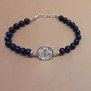 PULSERA TETRAGRAMATON PLATA de LEY 1,5 cm con Sodalita natural 6 mm y Bolsa. - Bild 1 von 6