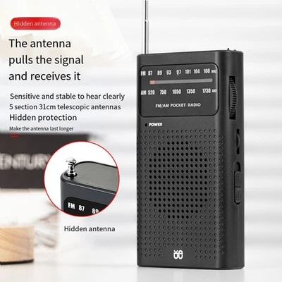 Mini radio AM FM portable avec haut-parleur pour voyages et activités de plein - Photo 1/4