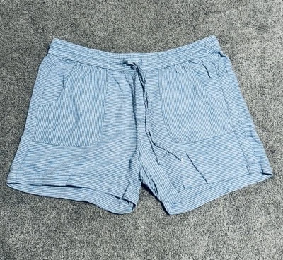 Faded Glory Linen Shorts White and Blue striped Elastic waist and Drawstring 14 - Image 1 of 4