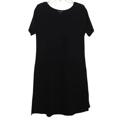 Eileen Fisher Tencel Jersey Dress Size Medium Black Stretch Short Sleeves A-Line - Image 1 of 4