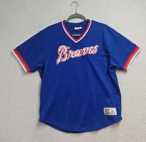 Mitchell & Ness MLB ATLANTA BRAVES Mesh V-Neck Baseball Jersey Mens Sz Lg - Picture 1 of 8