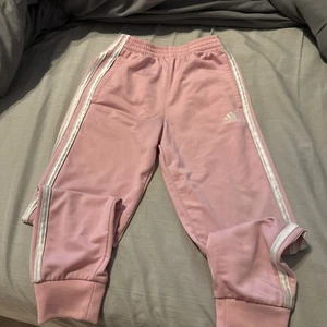 Adidas Track Pants Girls Size 6X Pink White Stripes Pockets Logo Joggers - Picture 1 of 4