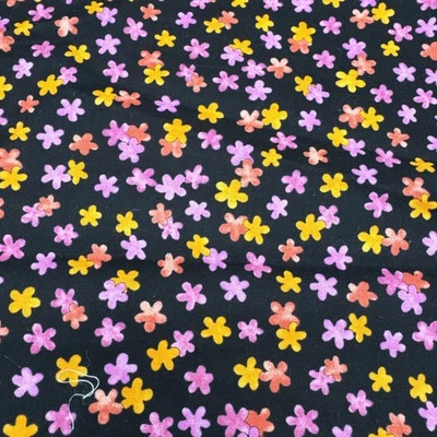 Modern Ditzy Floral Black Orange PInk Cotton Fabric 1/2Y #24 - Image 1 of 4