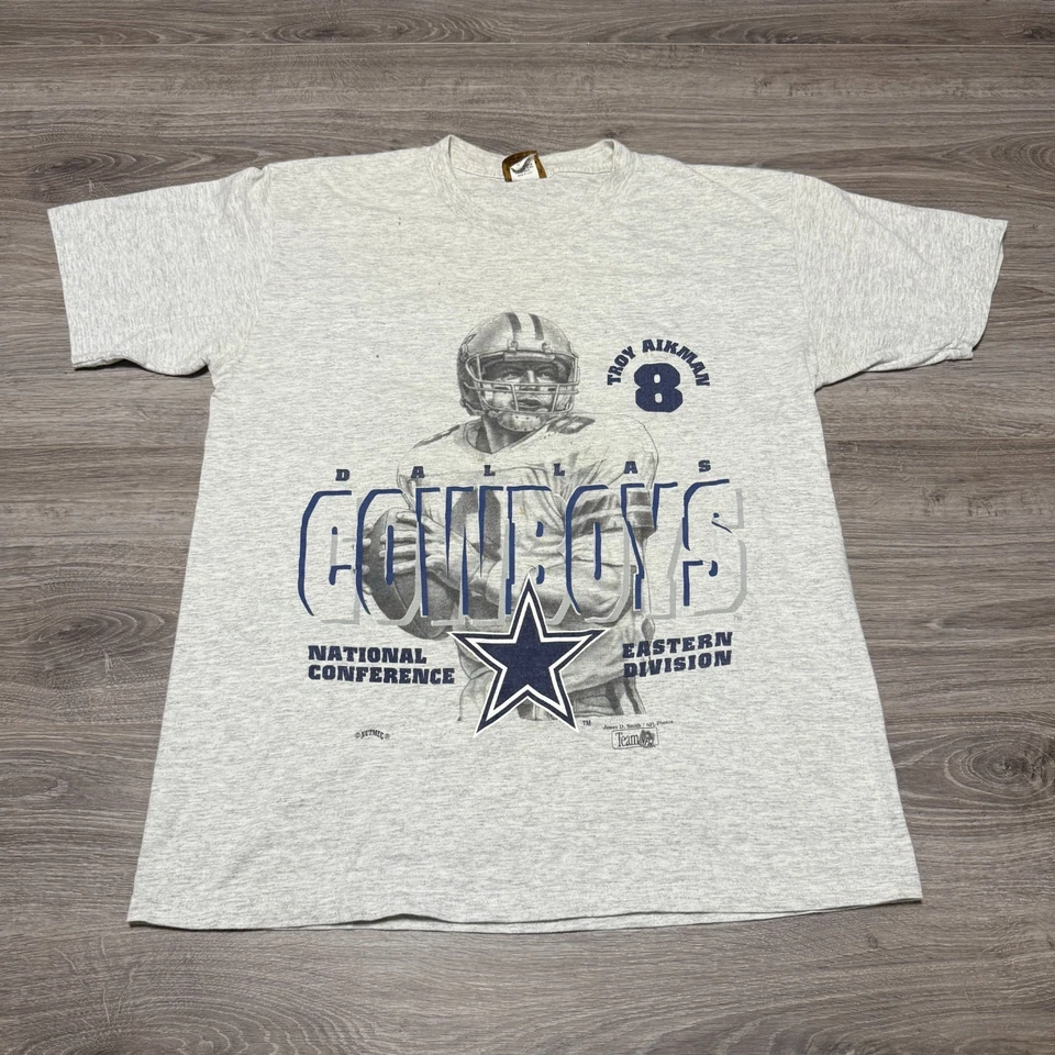 Camiseta Troy Aikman #8 Vintage Años 90 Dallas Cowboys NFL Gris Para Hombre Grande Nuez moscada Foto 1 de 4