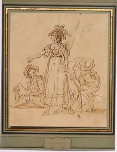 18th Century Road Scene Drawing: Actors, Dancers, Aluminum Beggars? - Picture 1 of 12