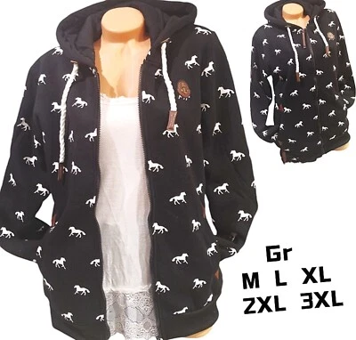 Damen Sweat Jacke Kapuze Hoodie Fleece gefüttert Übergangsjacke Pferd  M - 3XL - Bild 1 von 4