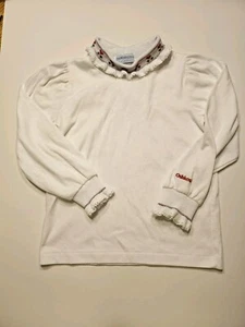 OshKosh B'Gosh Vintage 90s Girls Top Sz 6 Long Sleeve White Ruffle Turtleneck - Picture 1 of 6