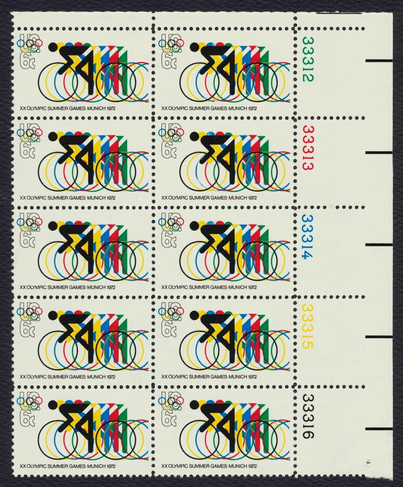 #1460 6c 1972 Olympics, Plate Block [33312-33316 UR] **ANY 5=FREE SHIPPING** - Image 1 of 1