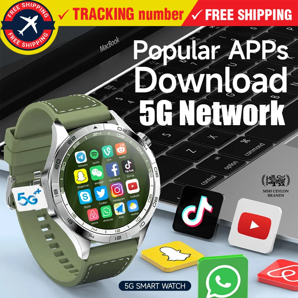Smart Watch 4G Network SIM Card 1.43 AMOLED Camera with GPS Wifi Google Play - Image 1 of 4