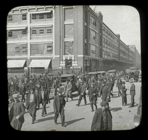 c1917 Workers Leaving Ford Motor Company Plant, Detroit, Michigan, Lantern Slide - Picture 1 of 3