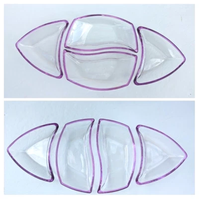 Juego de 4 platos seccionales de vidrio amatista púrpura Luigi Bormioli fiesta ITALIA Foto 1 de 4