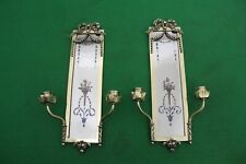 Pair Of Antique, Louis XVI Style Brass Mirrored Wall Sconces / Girandoles