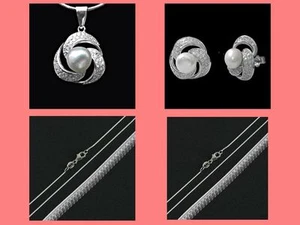 SET Süßwasserzuchtperle Anhänger Schlangenkette Ohrstecker 925 Silber - Bild 1 von 4