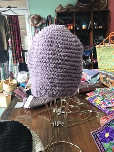 Gorro de lana tejido a mano revestimiento de lana polar lila hecho en Nepal - Imagen 1 de 1