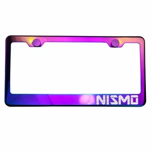 Polish Neo Neon Chrome License Plate Frame NISMO Laser Etched Metal Screw Cap - Picture 1 of 8