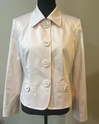 Talbots Pale Pink Cotton Blazer Jacket Size 8P Snap Button Stretch Lined - Image 1 of 4