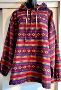Vintage Santana Fleece Hoodie Pullover Jacket Multicolor Geometric - Mens Sz XL - Picture 1 of 5