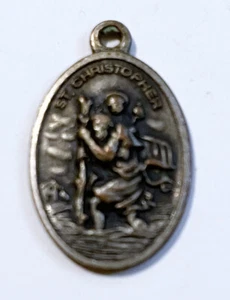 Colgante medalla de oro/latón de San Cristóbal hecho en ITALIA ruega por nosotros católicos - Imagen 1 de 2