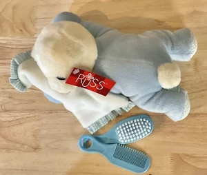 Russ Sweet Dreams 9" Plush Teddy Bear Rattle Striped Gingham Trim Baby Lovey Toy - Picture 1 of 5