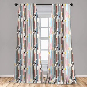 Ambesonne Abstract Curtains, Colorful Graphic Pattern of Various Stripes Vintage - Picture 1 of 2