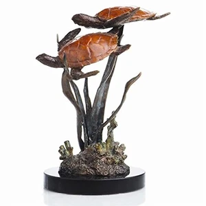 SPI Home Lagoon Encounter Double Turtles Brass Marble Sculpture - Picture 1 of 1