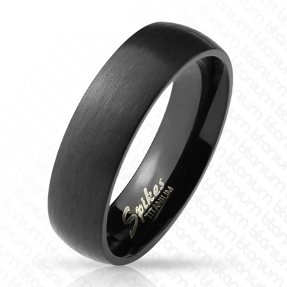 6mm Titanium Black Brushed Domed Plain Wedding Band Ring Size 6-13 - Image 1 of 1