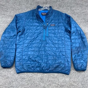 Patagonia Jacket Men Large Blue Nano Puff Pullover Puffer 1/2 Half Zip *READ* - Picture 1 of 14