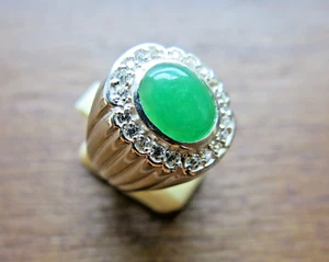 Men’s Jade Ring Size 9 – 925 Sterling Silver with Diamond Accents & Green Stone - Picture 1 of 8