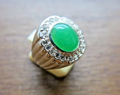 Men’s Jade Ring Size 9 – 925 Sterling Silver with Diamond Accents & Green Stone - Image 1 of 4